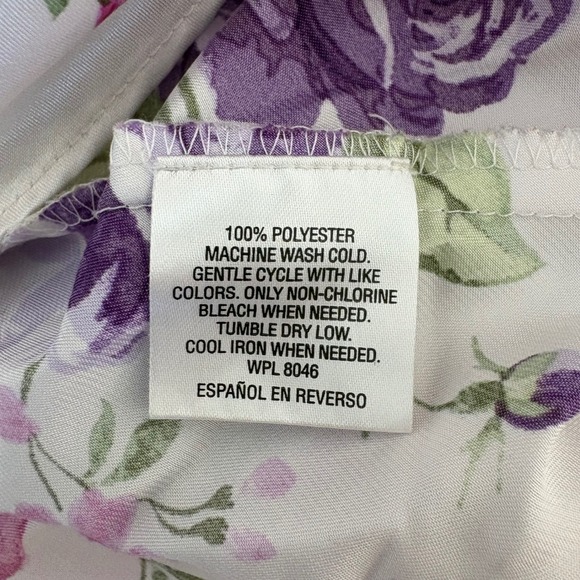 Morgan Taylor Intimates Floral Satin Nightgown Purple Pink Rose Ruffle Midi Med - Picture 5 of 5